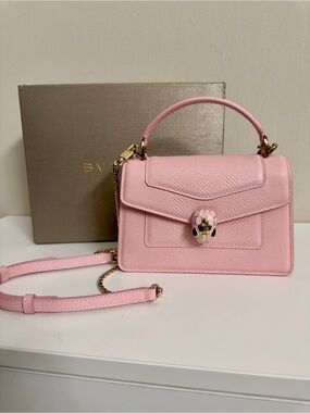 Bulgari Pink Serpenti Pink Leather Top Handle Crossbody Bag